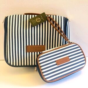 Kathy Ireland Navy and White Striped 2pc Travel Toiletry & Accessory Set NWT